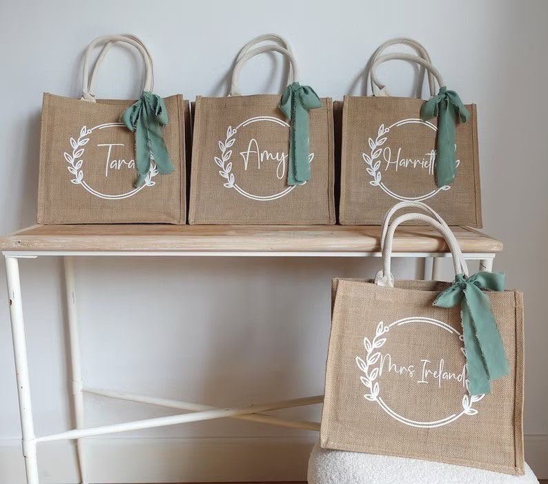 Personalized jute tote bags with custom monogram printing