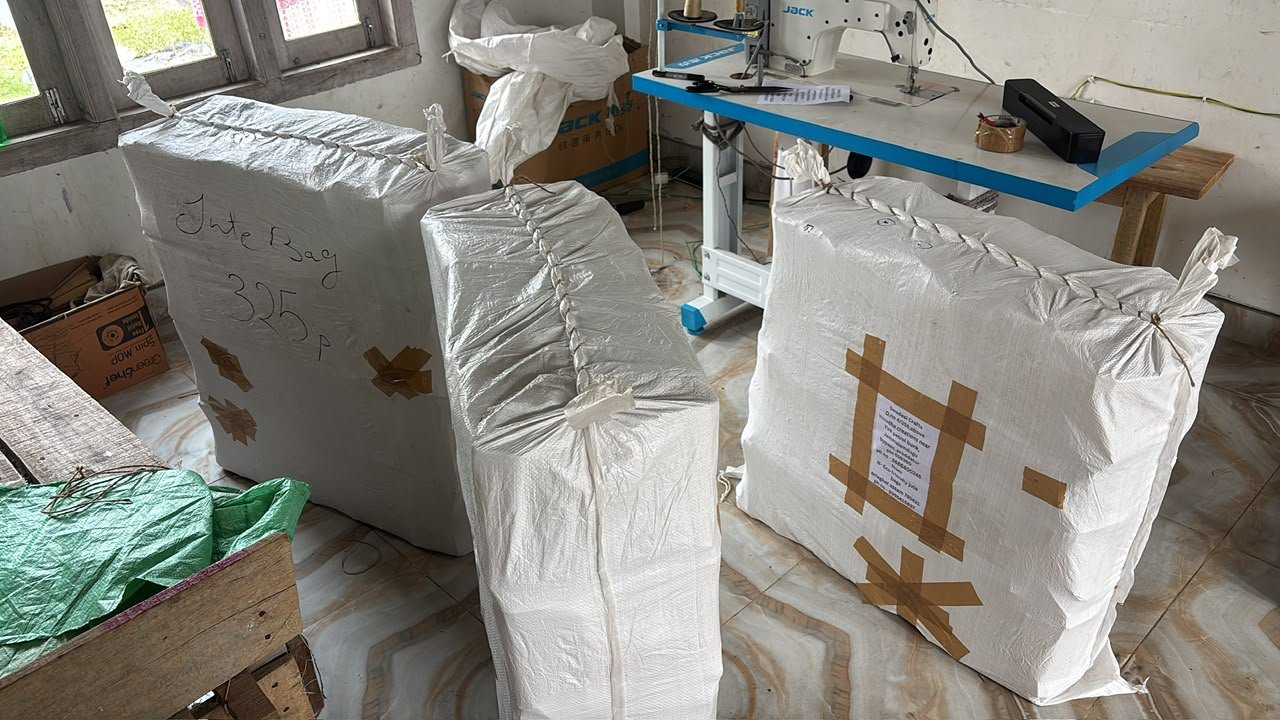 Finished jute bags packed and ready for dispatch